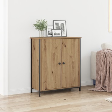 vidaXL Μπουφές Μασίφ Ξύλο Δρυός 70x30x80cm Μοριοσανίδα και Μέταλλο 1 τεμ.