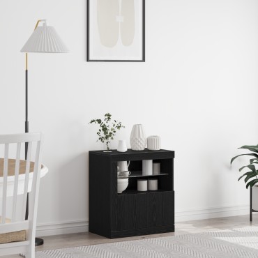vidaXL Μπουφέ με LED Φωτιστικά Μαύρη Δρυς 60,5x37x67cm 1 τεμ.