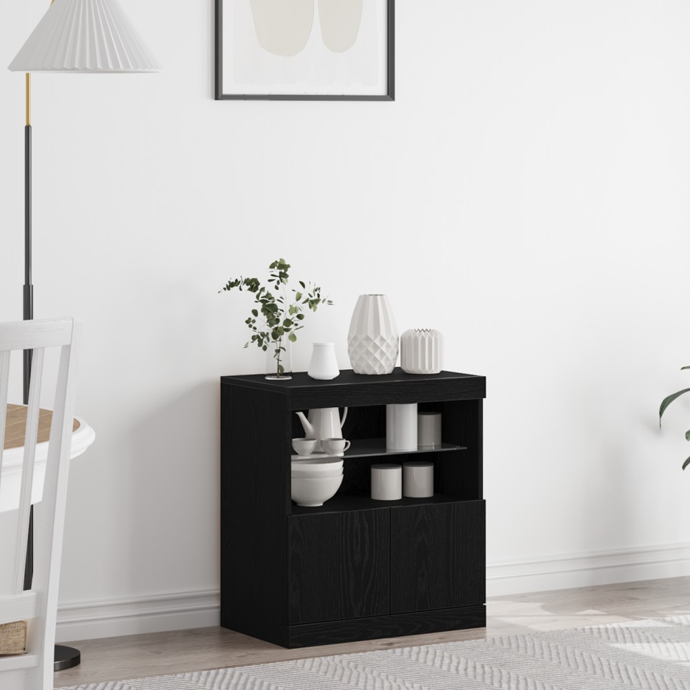 vidaXL Μπουφές με LED Φώτα Μαύρο Δρυς 60x37x67cm 1 τεμ.