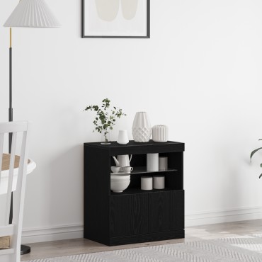 vidaXL Μπουφές με LED Φώτα Μαύρο Δρυς 60x37x67cm 1 τεμ.