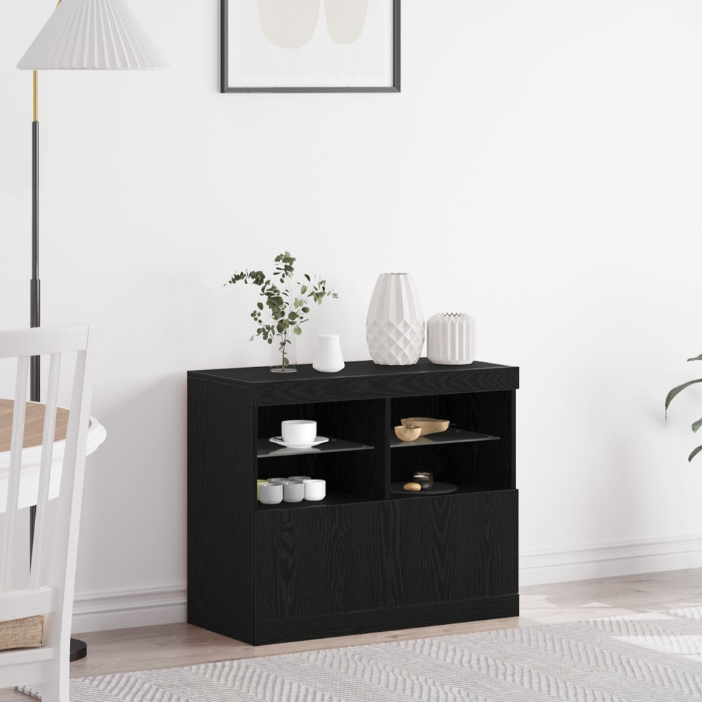 vidaXL Sideboard με LED Φωτισμό Μαύρος Δρυός 81x37x67cm 1 τεμ.
