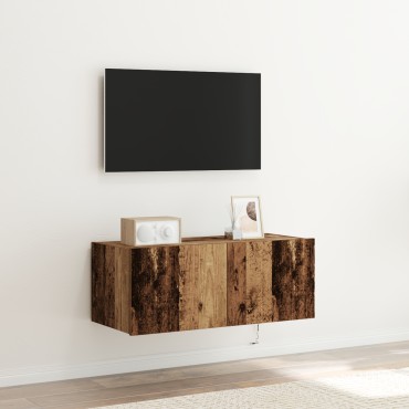 vidaXL Ντουλάπι τοίχου TV με φώτα LED παλιού ξύλου 80x35x31cm