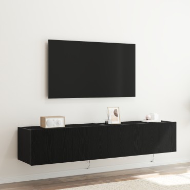 vidaXL Ντουλάπες τοίχου για τηλεοράσεις με LED φώτα 2 τεμ. Μαύρη Δρυς 80x35x31 εκ