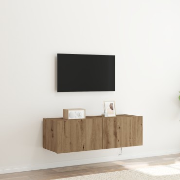 vidaXL Ντουλάπι τοίχου για τηλεόραση με LED φωτισμό από καστανό δρυ 100x35x31cm