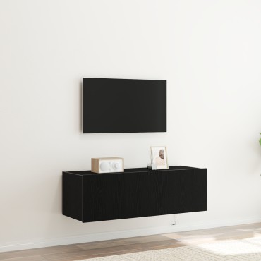 vidaXL Ντουλάπι Τοίχου Τηλεόρασης με LED Φώτα Μαύρη Δρυς 100x35x31 εκ