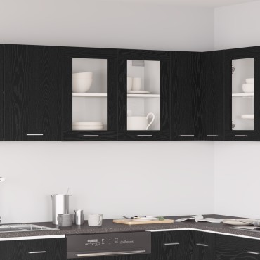 vidaXL Μαύρος Δρυς Κρέμαστο Γυάλινο Ντουλάπι 80x31x60cm από Επεξεργασμένο Ξύλο