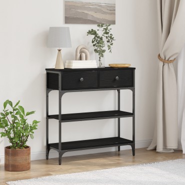 vidaXL Κονσόλα Μαύρη Δρυς 72,5x25x75cm Σανίδα και Χάλυβας 1 τεμ.
