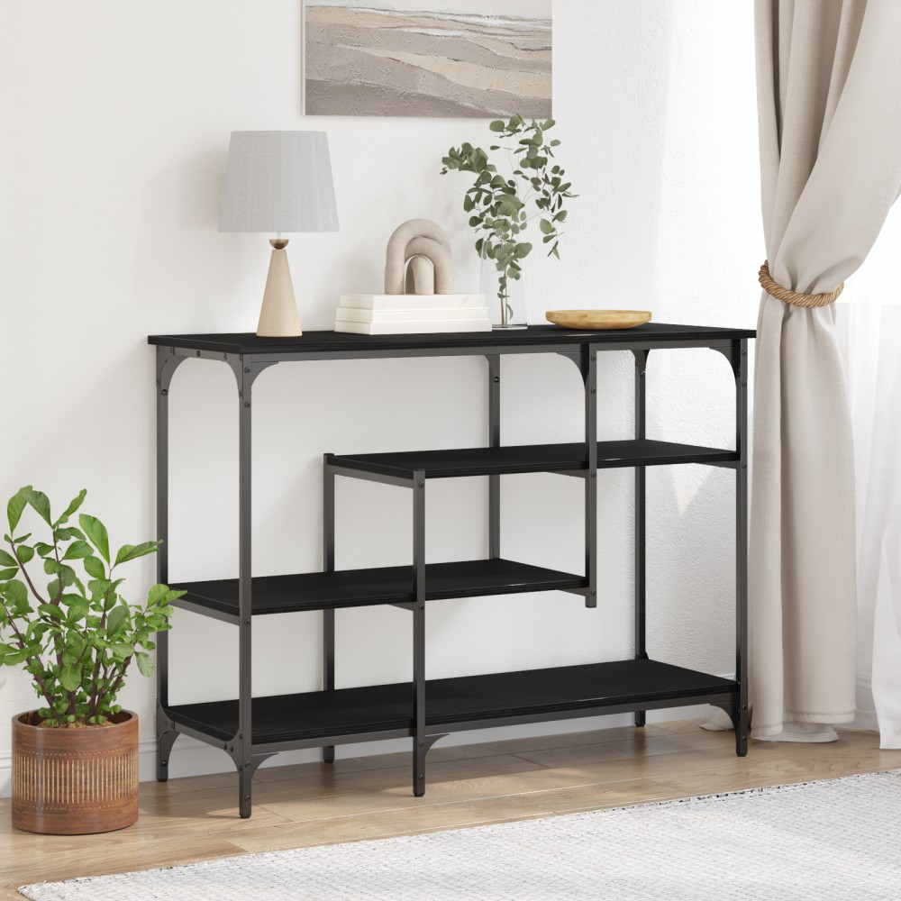 vidaXL Κονσόλα Μαύρη Δρυς 100x35x75cm Επεξεργασμένο Ξύλο και Ατσάλι 1 τεμ.