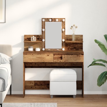 vidaXL Τραπέζι Μακιγιάζ με Καθρέφτη & LED Φώτα Παλιό Ξύλο Μηχανικής Ξυλείας 100x40x130 cm
