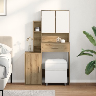vidaXL Τουαλέτα με Καθρέφτη και LEDs Artisan Oak Επεξεργασμένο Ξύλο 80x35x132 cm 1 τεμ.