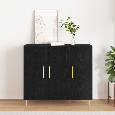 Μαύρος Μπουφές Δρυς vidaXL 90x34x80cm Φτιαγμένος από ξύλο 1 τεμ.