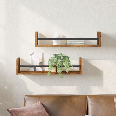 vidaXL Ράφια τοίχου 2 τεμ. Ξύλο παλιό 60x16x14cm Μηχανικής ξύλου