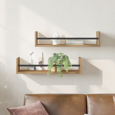 vidaXL Ράφια τοίχου 2 τεμ. Καλλιτεχνικό Δρυς 60x16x14cm Κατασκευασμένο ξύλο