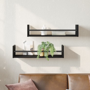 vidaXL Ράφια τοίχου 2 τεμ. Μαύρη Δρυς 60x16x14cm Κατασκευασμένο ξύλο