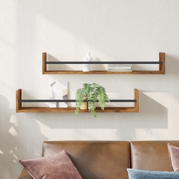 vidaXL Ράφια τοίχου 2 τεμ. Παλιό Ξύλο 80x16x14cm Κατασκευασμένο Ξύλο