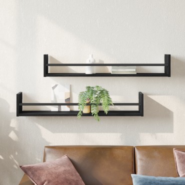 vidaXL Ράφια τοίχου 2 τεμ. Μαύρο Δρυς 80x16x14cm Επεξεργασμένο ξύλο