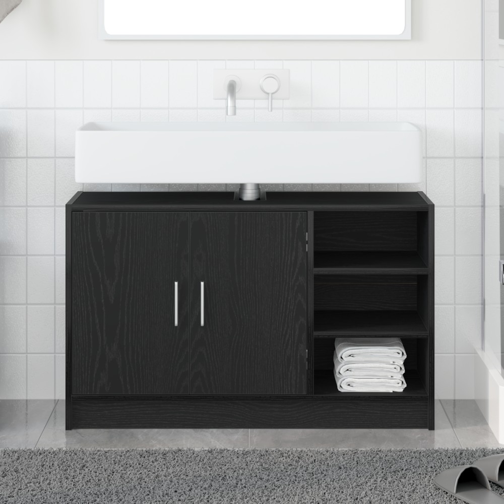 vidaXL ντουλάπι λεκάνης Μαύρης Δρυς 90x29x55cm Επεξεργασμένο Ξύλο