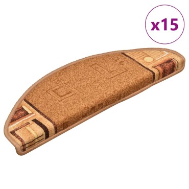 vidaXL Πατάκια Σκάλας Αυτοκόλλητα 15 τεμ. Μπεζ 65 x 21 x 4 εκ.