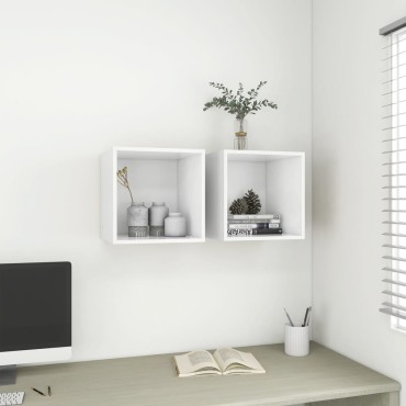 vidaXL Ντουλάπια Τοίχου 2 τεμ. Λευκά 37x37x37cm από Επεξ. Ξύλο