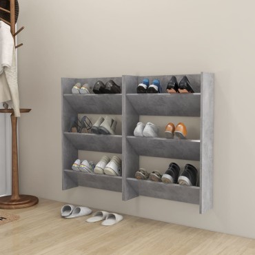 vidaXL Παπουτσοθήκες Τοίχου 2 τεμ. Γκρι Σκυρ. 60x18x90cm Μοριοσανίδα