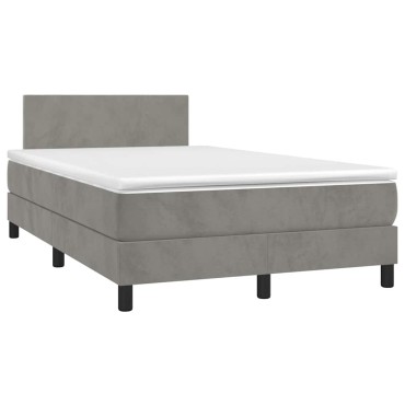 vidaXL Κρεβάτι Boxspring με Στρώμα & LED Αν.Γκρι 120x190εκ. Βελούδινο