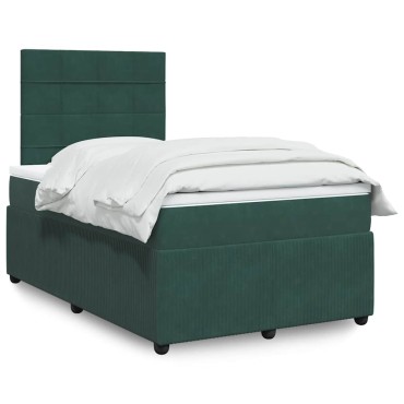 vidaXL Κρεβάτι Boxspring με Στρώμα Σκούρο Πράσινο 120x190εκ. Βελούδινο