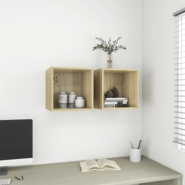 vidaXL Ντουλάπια Τοίχου 2 τεμ. Sonoma Δρυς 37x37x37cm από Επεξ. Ξύλο