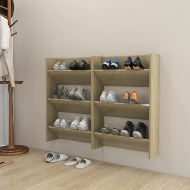 vidaXL Παπουτσοθήκες Τοίχου 2 τεμ. Sonoma Δρυς 60x18x90cm Μοριοσανίδα