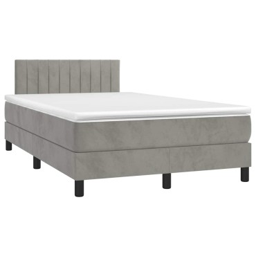 vidaXL Κρεβάτι Boxspring με Στρώμα & LED Αν.Γκρι 120x190εκ. Βελούδινο