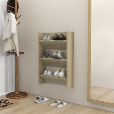 vidaXL Παπουτσοθήκη Τοίχου Sonoma Δρυς 60x18x90cm Μοριοσανίδα