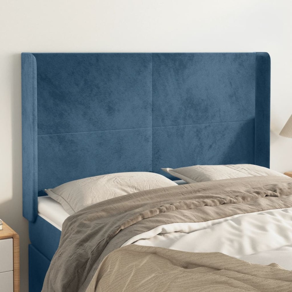 vidaXL Κεφαλάρι με Πτερύγια Σκούρο Μπλε 147x16x118/128cm Βελούδινο 1 τεμ.