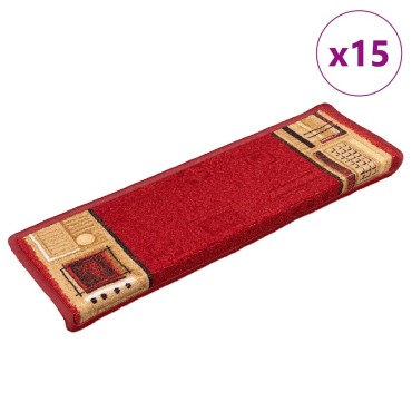 vidaXL Πατάκια Σκάλας Αυτοκόλλητα 15 τεμ. Κόκκινα 65x21x4 εκ.
