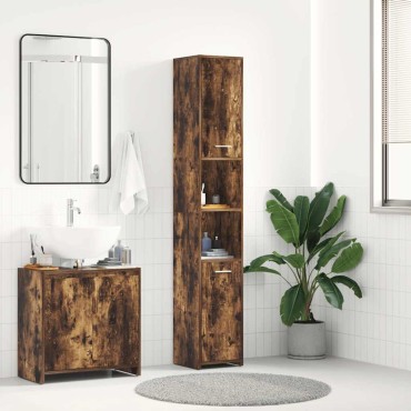 vidaXL Ντουλάπι Μπάνιου Καπνιστή Δρυς 30x30x183,5cm Επεξεργ. Ξύλο