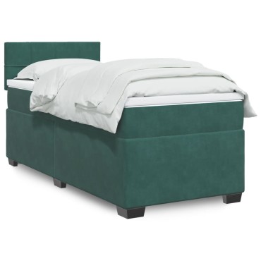 vidaXL Κρεβάτι Boxspring με Στρώμα Σκούρο Πράσινο 90x200 εκ. Βελούδινο