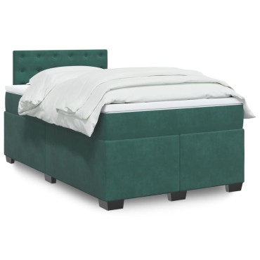 vidaXL Κρεβάτι Boxspring με Στρώμα Σκούρο Πράσινο 120x190εκ. Βελούδινο