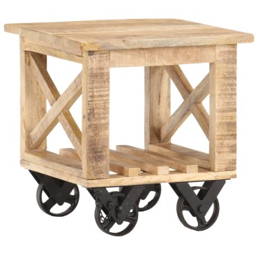 vidaXL Βοηθητικό Τραπέζι με Ρόδες 40x40x42cm Ακατέργαστο Ξύλο Μάνγκο 1 τεμ.