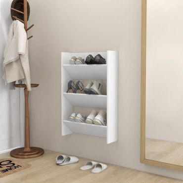 vidaXL Παπουτσοθήκη Τοίχου Λευκή 60x18x90cm από Μοριοσανίδα