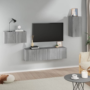 vidaXL Σετ Επίπλων Τηλεόρασης 4 Τεμ. Γκρι Sonoma Επεξεργασμένο Ξύλο