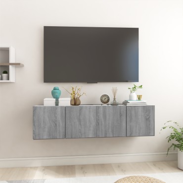 vidaXL Έπιπλα Τηλεόρασης Κρεμαστά 2 τεμ. Γκρι 60x30x30cm Επεξ. Ξύλο