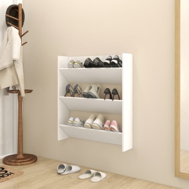 vidaXL Παπουτσοθήκη Τοίχου Λευκή 80x18x90cm από Επεξ. Ξύλο