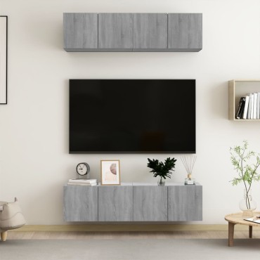 vidaXL Έπιπλα Τηλεόρασης Τοίχου 4 τεμ. Γκρι 60x30x30cm Επ. Ξύλο