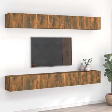 vidaXL Έπιπλα Τηλεόρασης 8 τεμ. Καπνιστή Δρυς 60x30x30cm Επεξεργ.Ξύλο