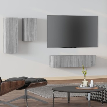 vidaXL Σετ Επίπλων Τηλεόρασης 4 Τεμ. Γκρι Sonoma Επεξεργασμένο Ξύλο