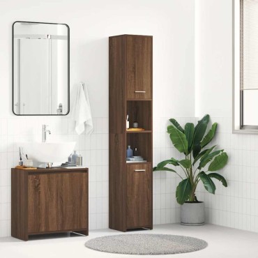 vidaXL Ντουλάπι Μπάνιου Καφέ Δρυς 30x30x183,5cm Επεξεργασμένο Ξύλο