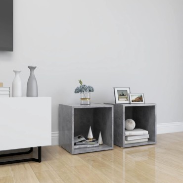 vidaXL Έπιπλα Τηλεόρασης 2 τεμ. Γκρι Σκυροδ. 37x35x37cm Επεξ. Ξύλο