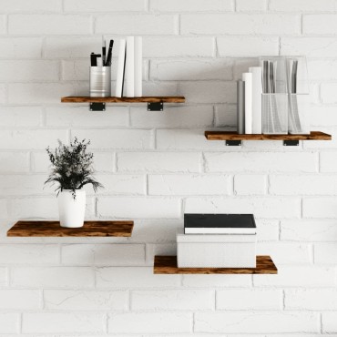 vidaXL Ράφια Τοίχου 4 τεμ. Καπνιστή Δρυς 40x30x1,5cm Επεξεργ. Ξύλο