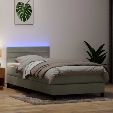 vidaXL Κρεβάτι Boxspring με Στρώμα Ανοιχτό Γκρι 80x210 εκ. Βελούδινο