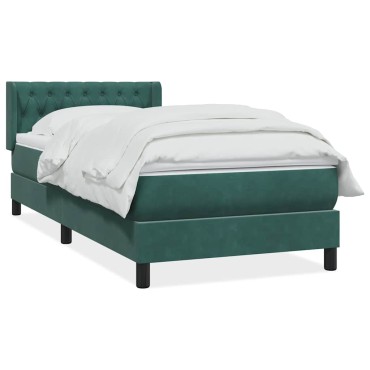 vidaXL Box Spring κρεβάτι με στρώμα σκούρο πράσινο 90x220 cm Velvet