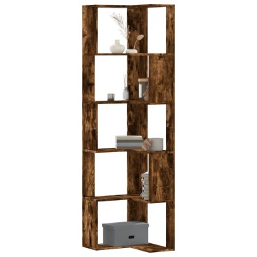 vidaXL Βιβλιοθήκη Γωνιακή 5 Επ. Καπνιστή Δρυς 50x50x179cm Επεξ. Ξύλο 1 τεμ.