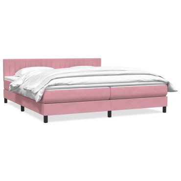 vidaXL Box Spring κρεβάτι με στρώμα ροζ 180x220 cm Βελούδινο